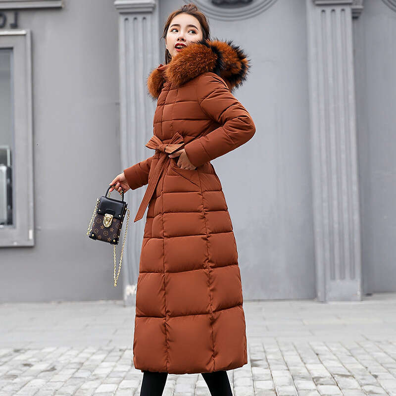 Winter Women's Jacket Warm Fashion Comfortable Bow Belt Fox Fur Collar Clothes Long Dress Office Casual Women's Thick Coat