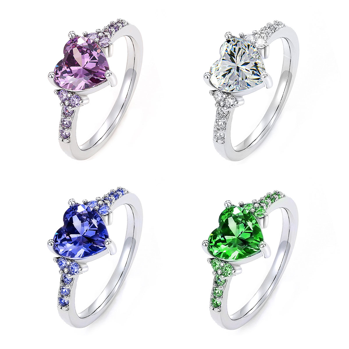 Luxury Design Heart Zirconia Ring for Women 18K White Gold Plated Love Diamond Rings Sparkling Crystal Ring Wedding Party Lady Jewelry Gift