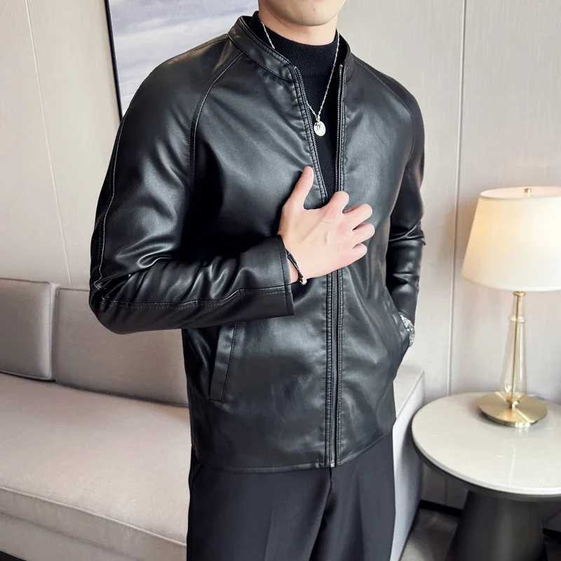 2024 Spring New Biker PU Vestes en cuir Veste Men de moto Vestes de collier de pardessus de mode mince x2508221