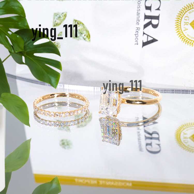 New Fashioned Customized Ring 14k Yellow Solid Gold with 3CT Emerald Cut Half Band Moissanite Diamond for Wedding Couple Rings