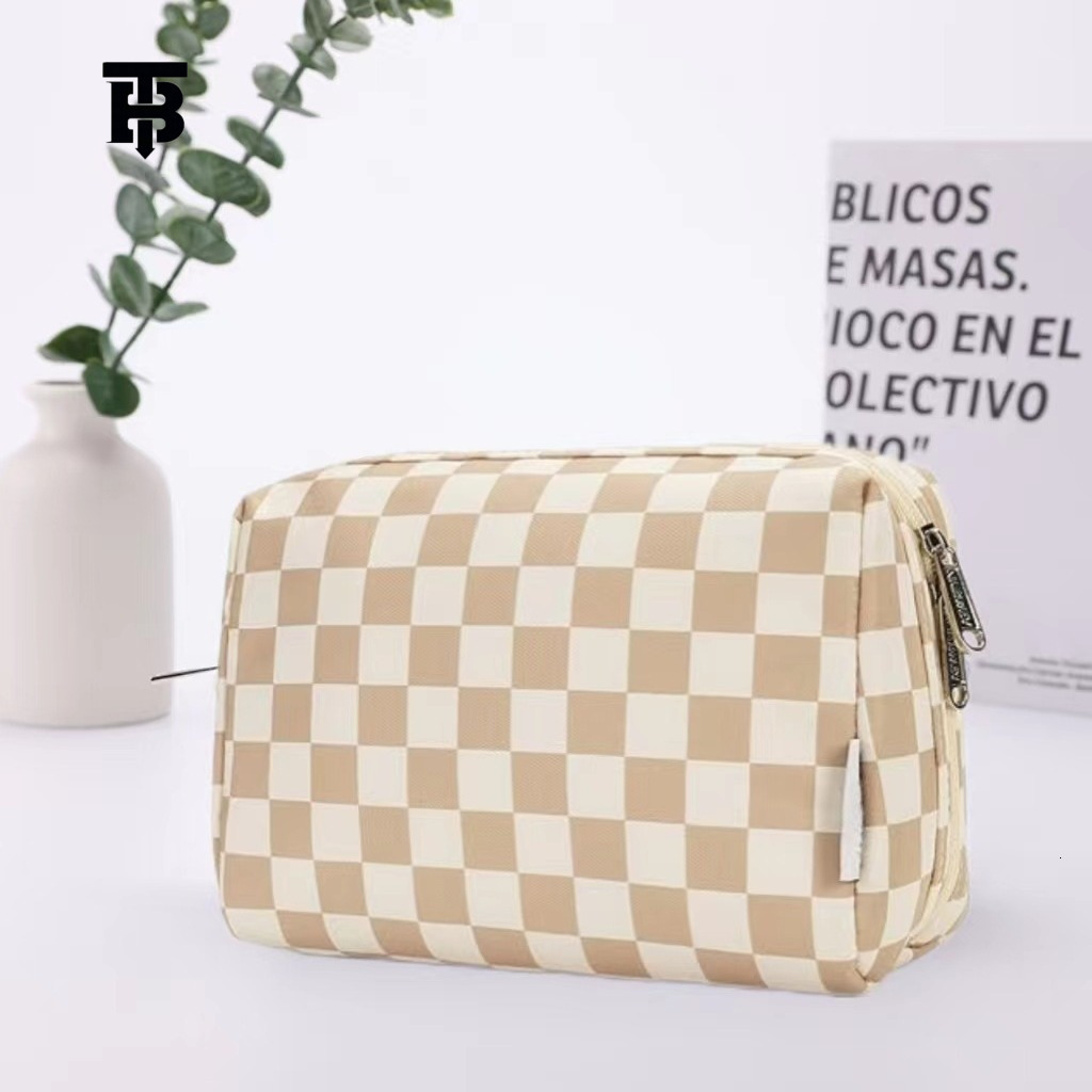 TB BHULAMTE Women's Luxury Checkerboard PU Makeup Bag Large Capacity Storage Bag Travel Waterproof Washbag Hand In Hand Bag Free Shipping Desig