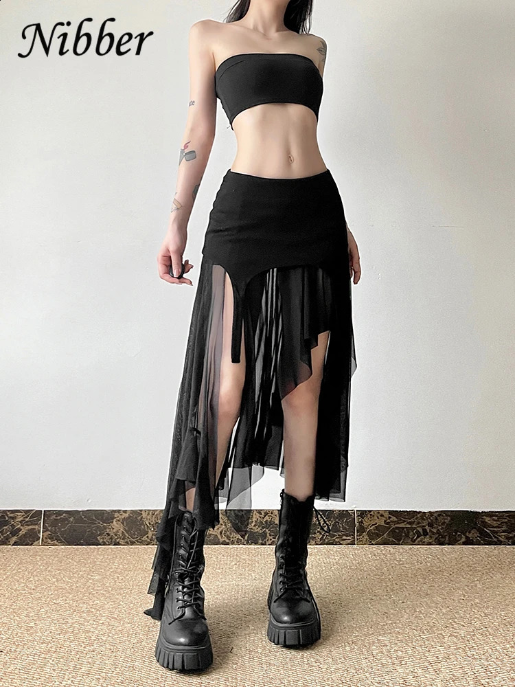 Nibber 2024 Summer Solid Color Simple All-match Casual Sexy Fimbriate High Street Trendy Cool Womens Laminated Ruffled Skirt250821