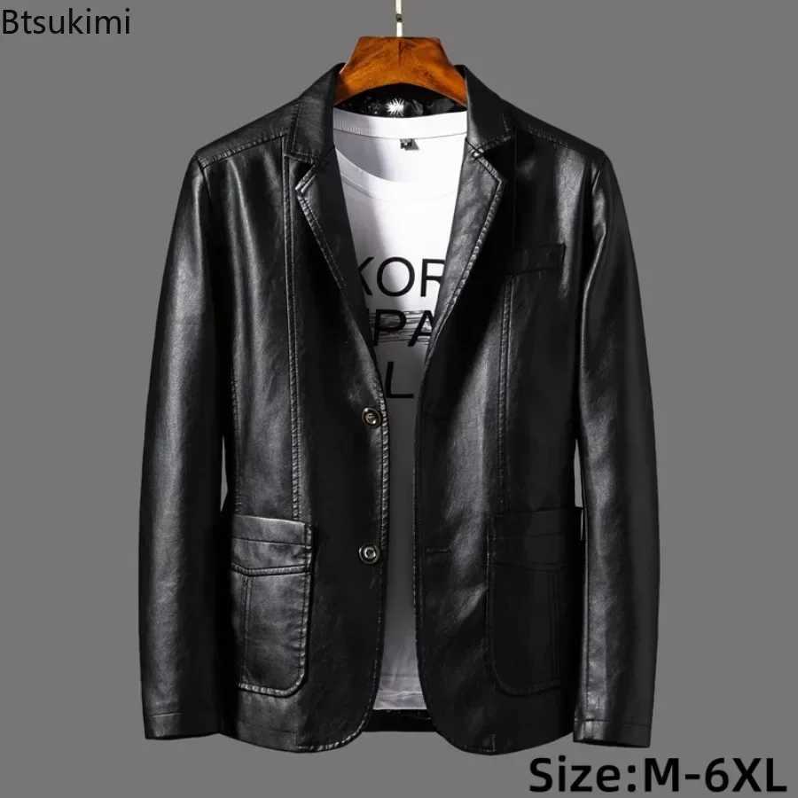 2025 New Leather Jacket Mens Business Casual Lapel PU Leather Blazers Fashion Solid Slim Korean Style Leather Coat Large Size 6XL X250822