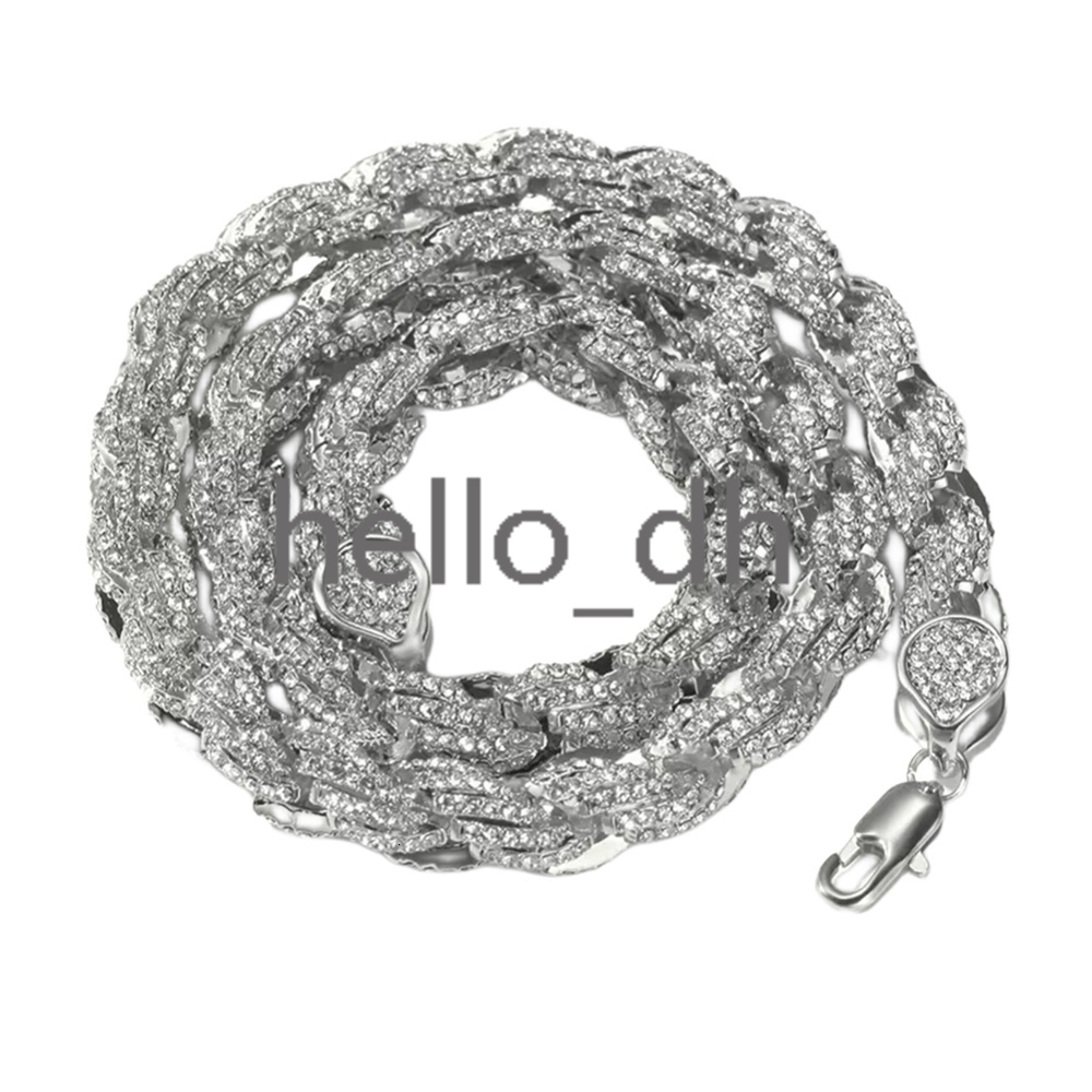 Iced Out Jewelry 8mm Rope Chain Necklace Women Full Diamond Custom Necklace 18k Gold Silver Plated Twisted Chain Necklace