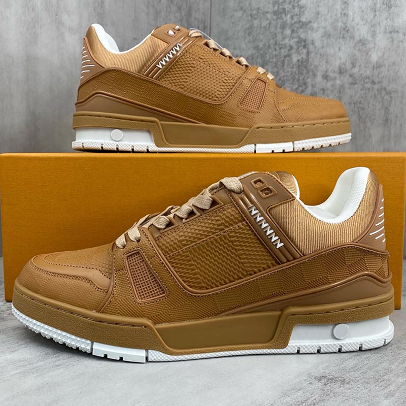 Designer Men Trainer Sneaker Rubber Sole Cognac Brown Upper Retro Fashion Mens Sports Shoes Luxury Women Low Top Skate Shoes top quality 35-46