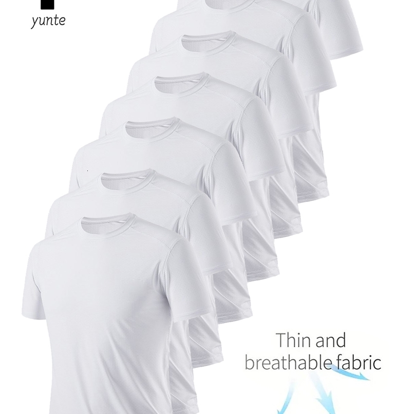 Round Neck T-Shirt 7-Piece White Ultra-Light Mens Quick-Drying Breathable Sweat-Absorbent Shirt Suitable for Fitness Gym and Ru250822ww