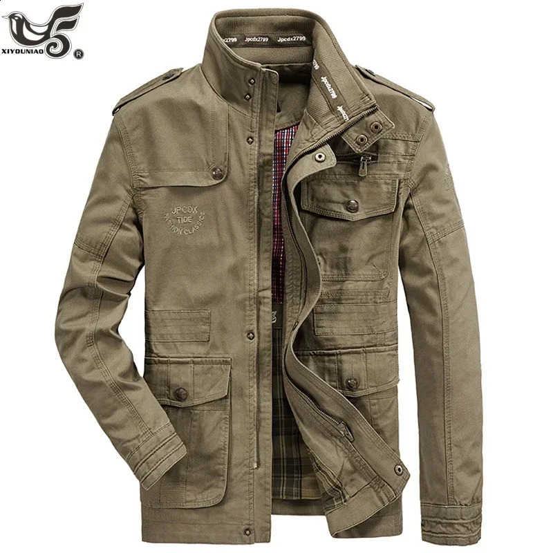 Multpockets Military Jacket Men 100 Cotton Pilot Jacket Coat Mens streetwear Bomber Jackets Cargo Flight Jacket Male clothing 250818