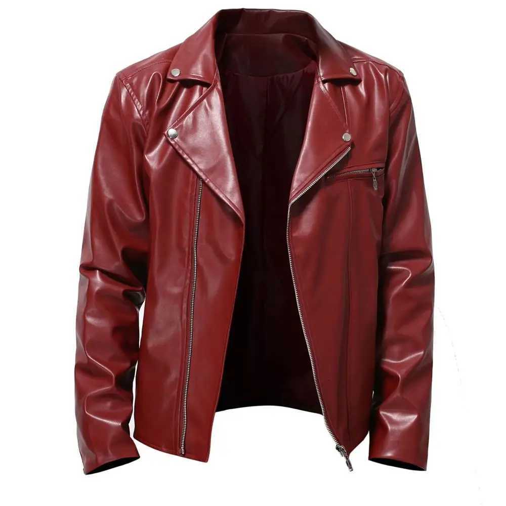 Mens Motorcycle PU Leather Jacket Fashionable Solid Color Slim Fit Zipper Long Sleeved Lapel Leather Jacket Mens Clothing X250822