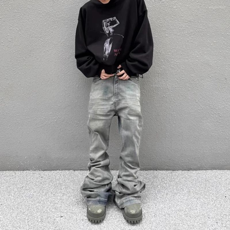 Men's Jeans Streetwear Wrinkle Boot Cut For Men And Women Straight Harajuku Stretch Baggy Casual Flare Pants Oversized Loose Denim Trousers