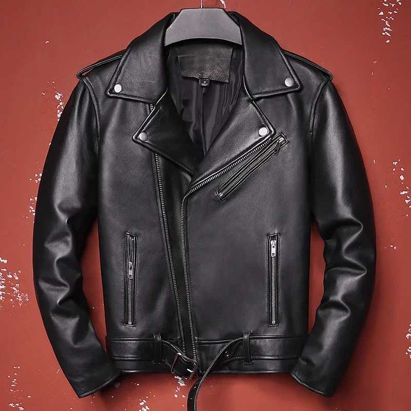 2025 Mens Oblique Zipper Sheepskin Jacket Classic Motorcycle Black Genuine Leather Slim Fit Short Biker Mens Coats for Autumn X250822