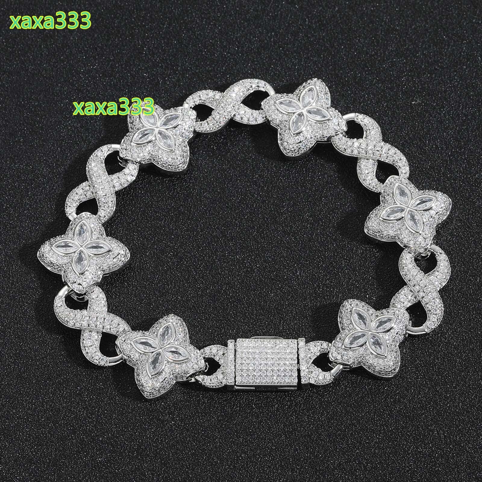 BES Ice Frosted Four-Leaf Clover Bracelet 5A Grade Moissanite 925 Silver 18K Gold Brace Fashion Hip Hop Men's and Women's Jewelry