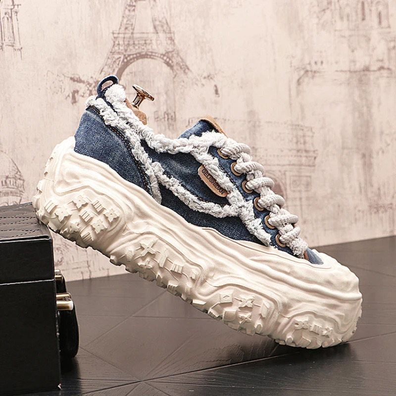 Chaussures de baskets épais dissous Sole plane chaussure mode décontracté denim / toile respirant hauteur augmente de plate-forme de gymnase Chau