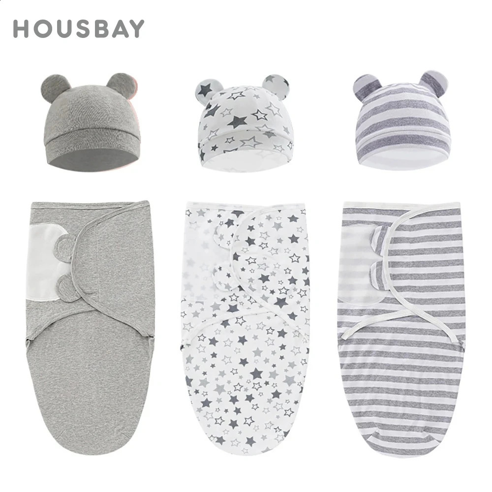 0-onths Born Baby Sleeping Sac avec un chapeau ensemble de bébé ajusté Swaddle Couverture Summer Thin Breathable Soft Cotton garçons filles 25508