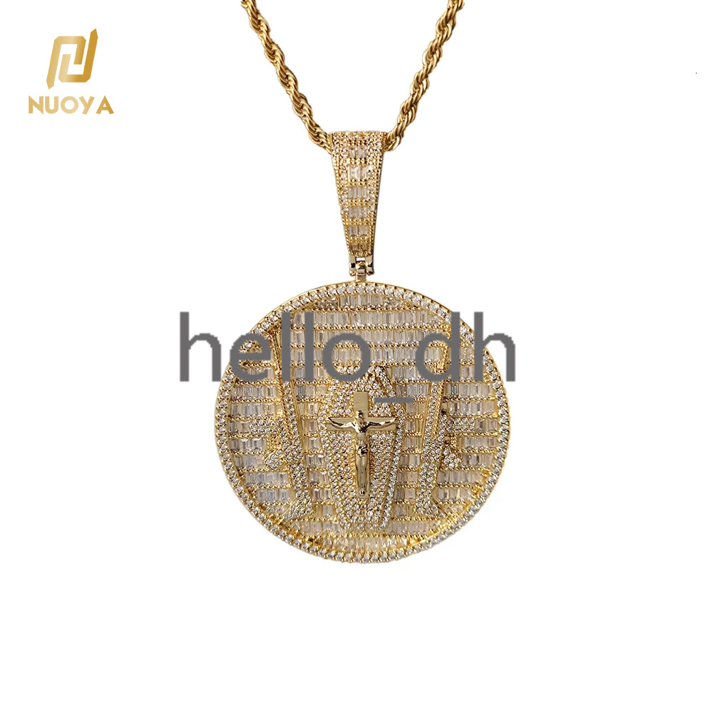 New Custom Jewelry Hip Hop Circular Cross Jesus Pendant Gold Plated Brass Micro Inset moissanite Iced Out Diamond Pendant