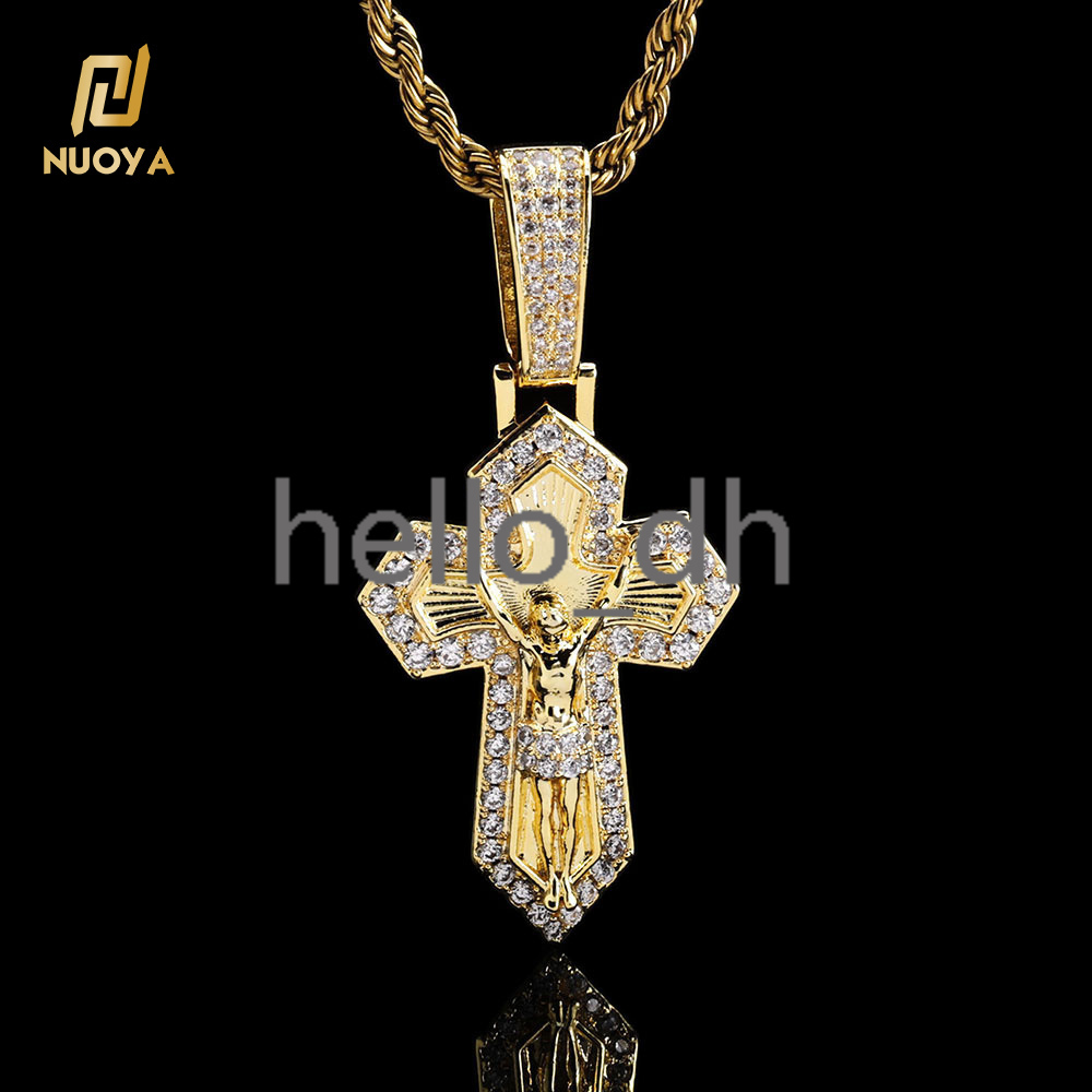Hip Hop Fashion Jewelry Christian Jesus Cross Pendant Micro Inlaid moissanite Stone Iced Out Cross Charms Pendant for Men Women
