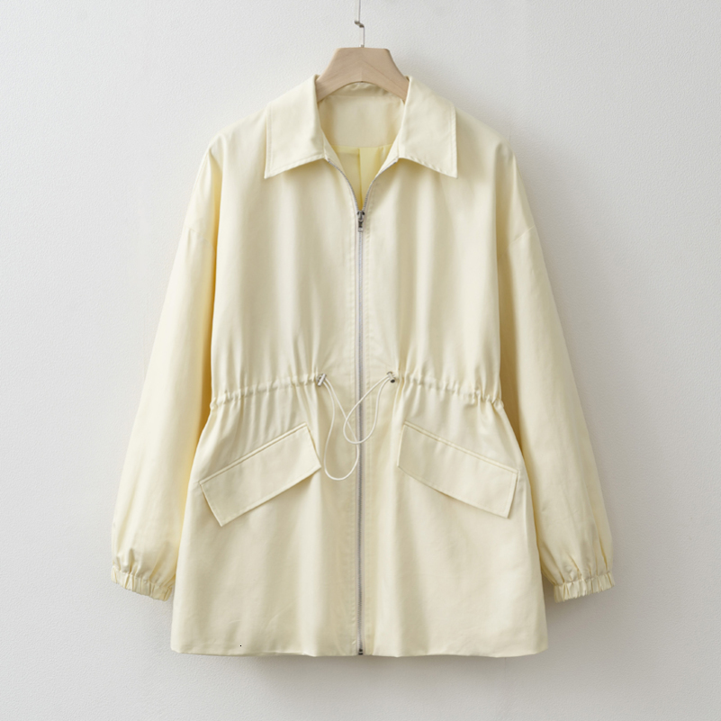 Women Spring Autumn Light Yellow Adjustable waist Zip Jacket 250826