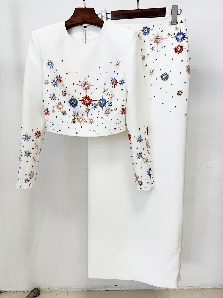 801 xxl 2025 Milan Style Autumn Brand Sême style Deux pièces Black White Long Jirt Crew Necl Empire Long Manche Robe Oulaidi