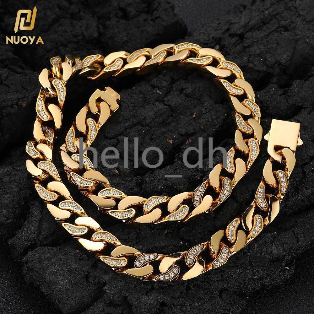 12MM 925 silver 925 silver Miami Cuban Chain Necklace Full Inlay moissanite 18K Gold Plated Cuban Chain Mens Jewelry