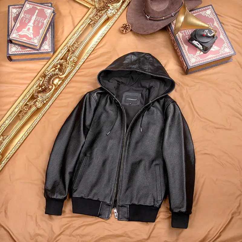 Men Leather Jacket with Hood Genuine Cowhide Slim Fit Male Skin Coat Spring Autumn Clothing Leather Jackets for Men X250822