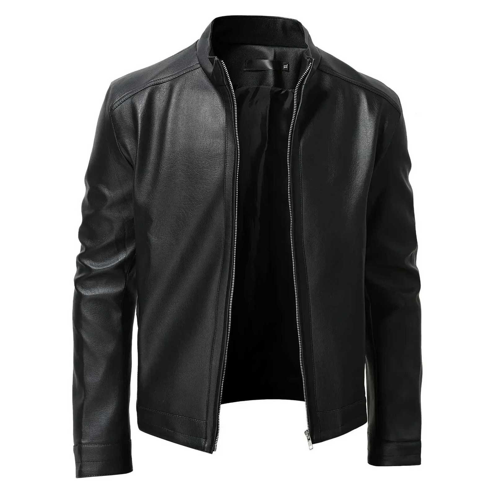 2023 Autumn Mens Fashion Leather Jacket Slim Fit Stand Collar PU Jacket Male Windproof Motorcycle Zipper Jackets Men Outerwear X250822