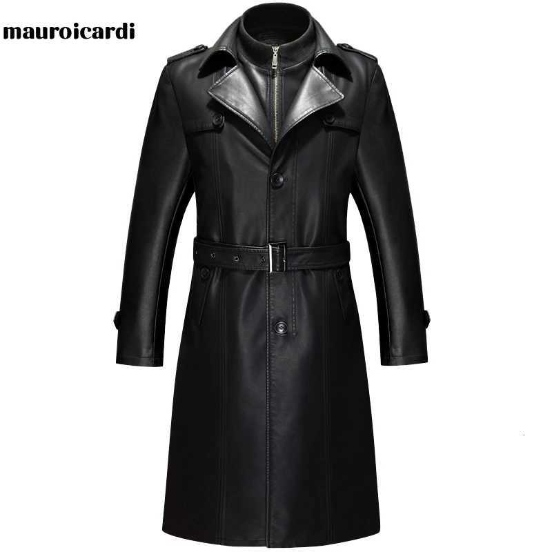 Mauroicardi Spring Autumn Long Black Leather Blazers Men Belt Plus Size Waterproof Windproof PU Leather Coat for Men 3XL 4XL 5XL X250822