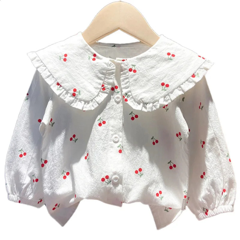 Spring Automne Babys Girl Vêtements Cherry Cardigan Shirt Mabet For Toddler Girl Baby Tissu Tenfit Wear Uplemorle Shirt Blouse250821