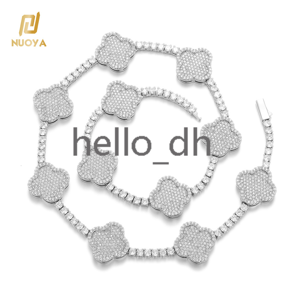 High Quality 3.5MM Silver Plated Tennis Chain Necklace Iced Out moissanite Diamond Flower Shaped Design Chain Hip Hop Jewelry