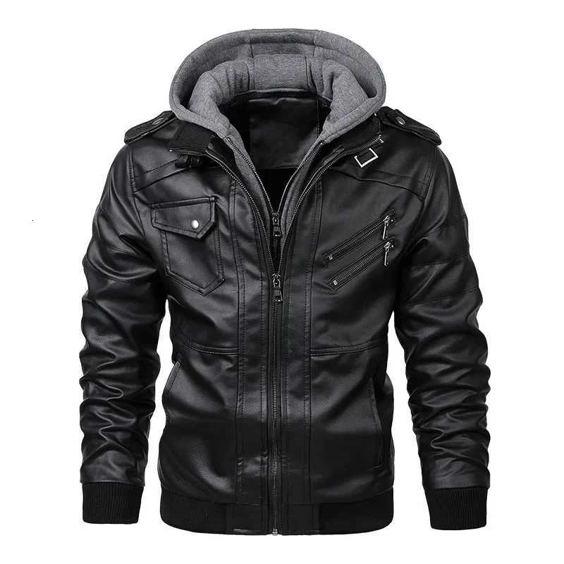 New Mens Hooded Leather Jackets Autumn Winter Casual Zipper Motorcycle PU Jacket Biker Leather Coat Detachable Hat Punk Outerwear X250822