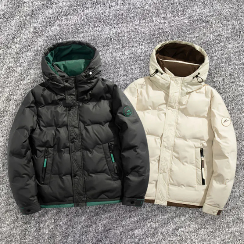 Men Hooded Down Jacket Hip Hop Color Blocked Puffer Outwear Coats Harajuku Streetwear Loose Warm White Duck Down Jacket Man 250819