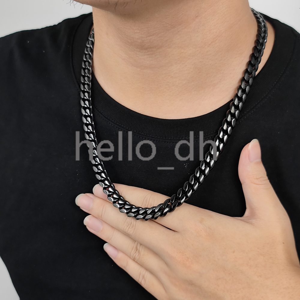 10 mm Black Plated 925 silver 925 silver Miami Cuban Link Necklace Cuban Chains Men