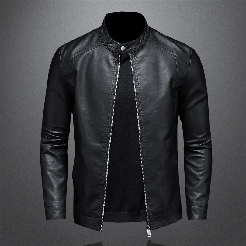 Spring Autumn Leather Jacket Men Stand Collar Slim Pu Leather Jacket Fashion Motorcycle Causal Coat Mens Moto Biker Leather Coat250821