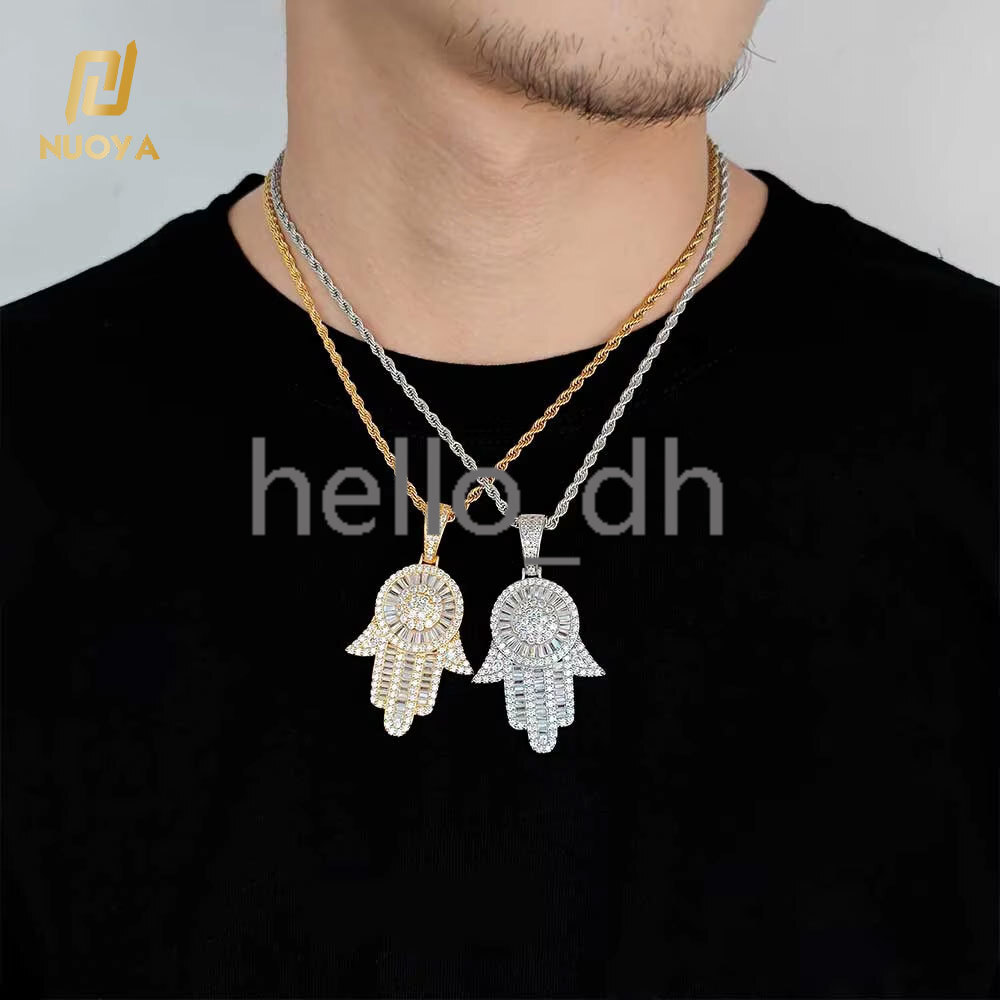 High Quality Jewelry Men Women Hamsa Hand of Fatima Iced Out Pendant Hip Hop Necklace
