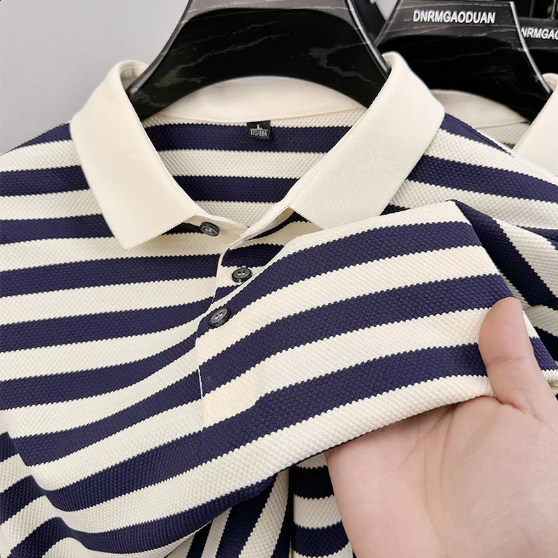 High Quality Summer Mens Short Sleeved T-shirt with Striped Half Sleeves Trendy T-shirt Polo Shirt for Men 250822