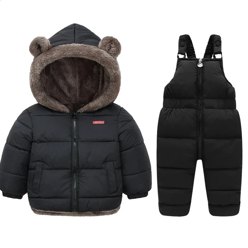 Enfants Vêtements d'hiver Ensembles Pantalons de manteau en toison d'agneau bébé 2pcs garçons épaississez les vêtements à capuche décontractés