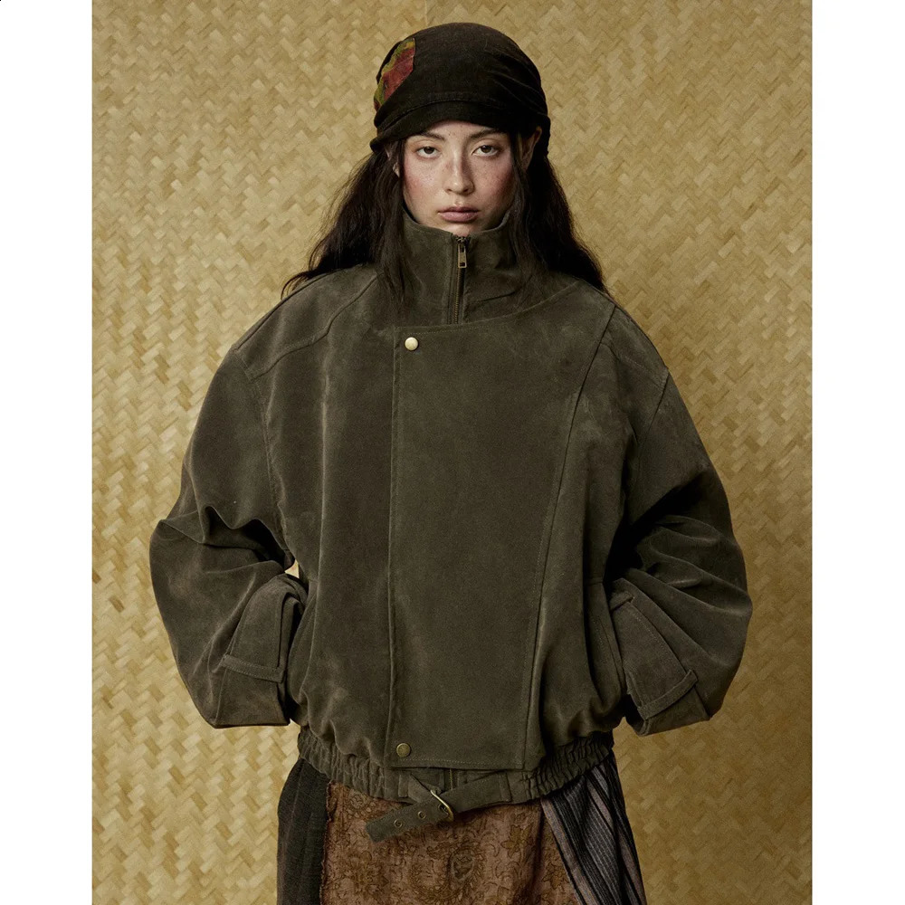 American Retro PU Leather Cargo Jacket Men Women Streetwear Loose Stand Collar Handsome Motorcycle Vintage Coat 250822