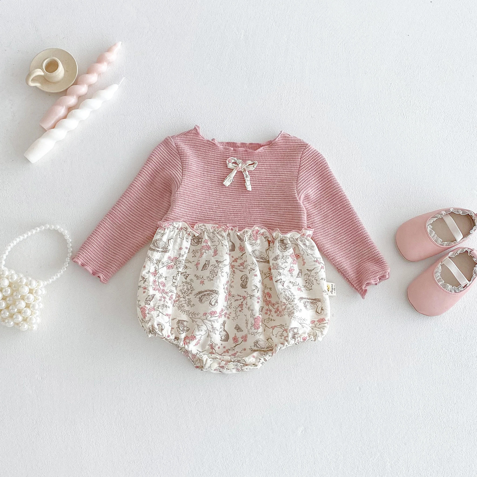 Autumn baby girl long-sleeved triangular dress with patchwork printed climbing suit250821