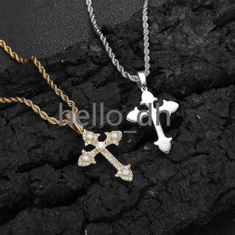New Arrival Diamond Cross Pendant Necklace Jewelry 18k Gold Plated Iced Out moissanite Cross Charms Pendant