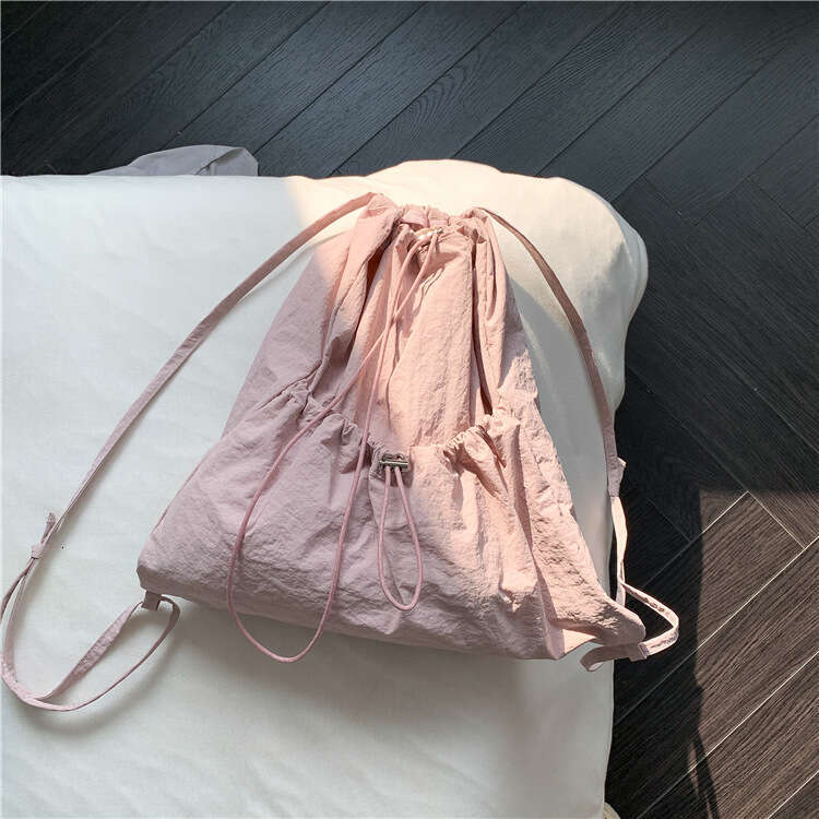 New Style Student Double Shoulder Girls Niche High-End Large Capacity Wrinkled Drawstring Nylon Backpack For Women B5