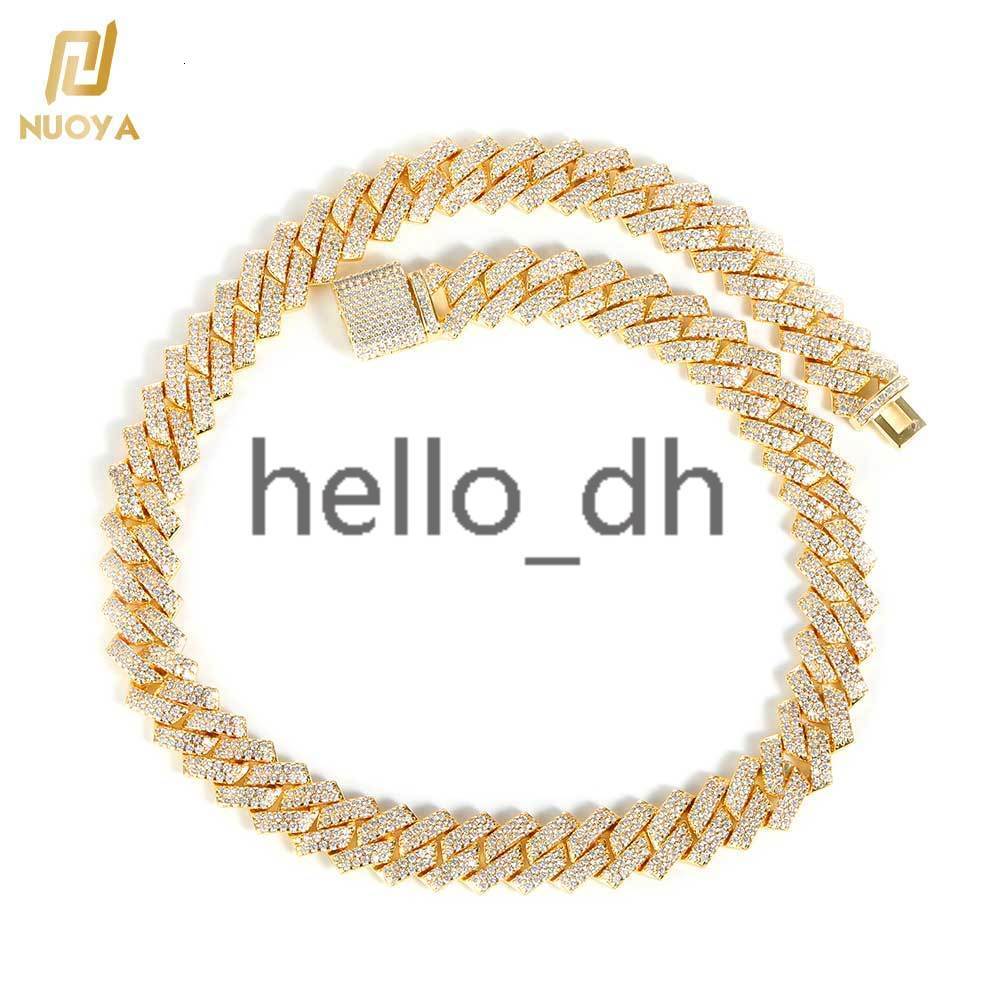 Wholesale 14mm High Quality Iced Out Diamond Cuban Link Chains 18K Gold Brass Mens Prong Cuban Link Necklace