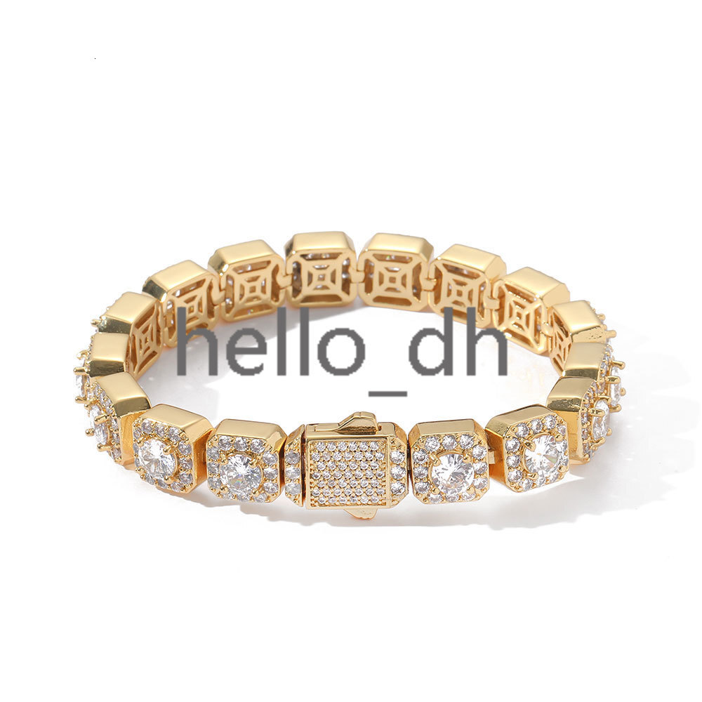 Iced Out Jewelry 10mm Clustered Tennis Chain Bracelet Square moissanite Diamond Gold Plated Tennis Bracelet for Women