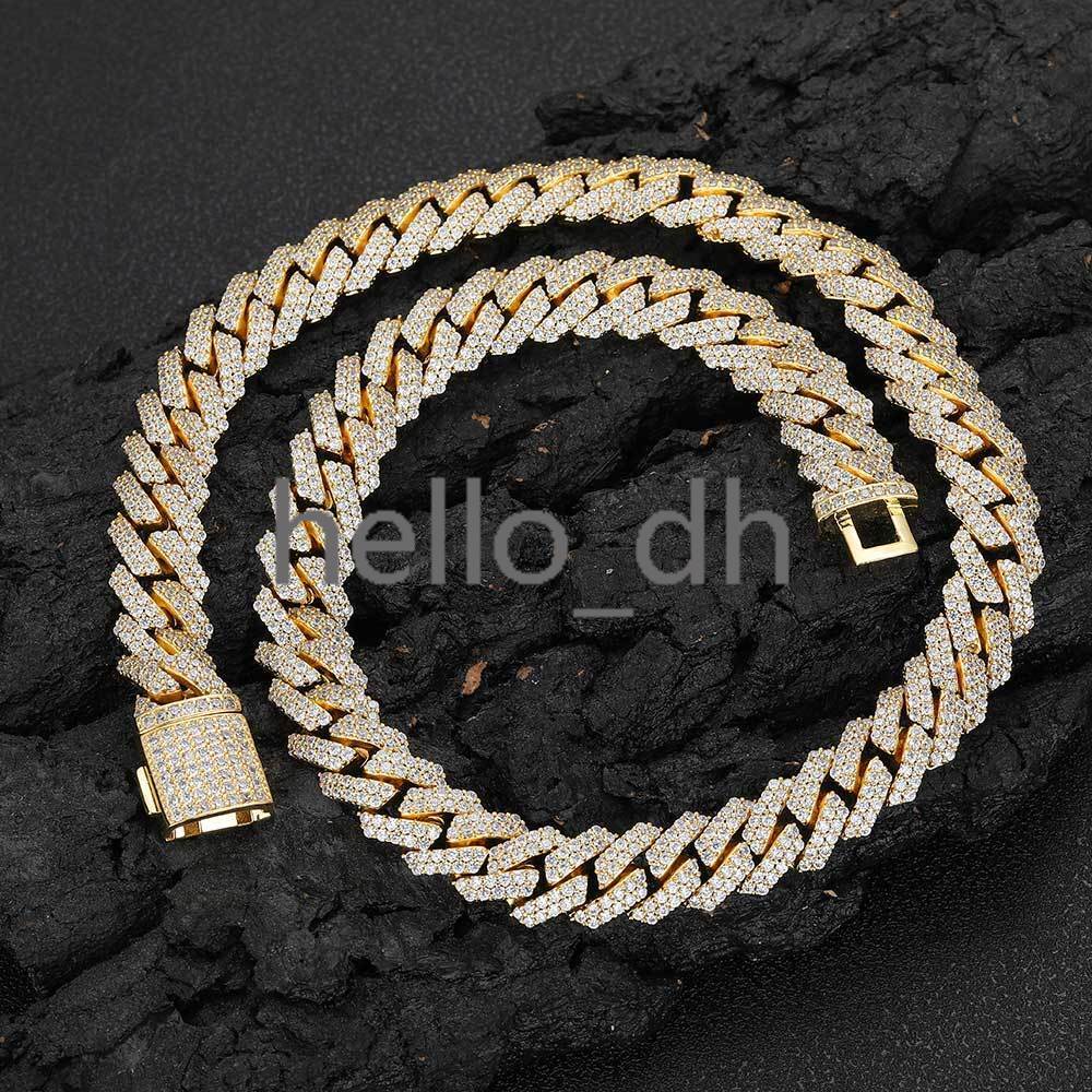 12mm Hip Hop Shiny Diamond Prong Cuban Link Chain Gold Plated Cuban Link Chain Necklace for Men Womens Jewelry
