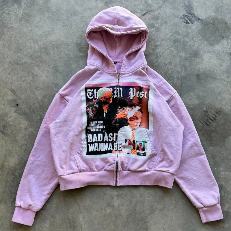 American Street Retro Hip-hop Zipper Hoodie Casual Loose Fashionable Oversized Sweatshirt Letter Print High Street Clothing Men 250819