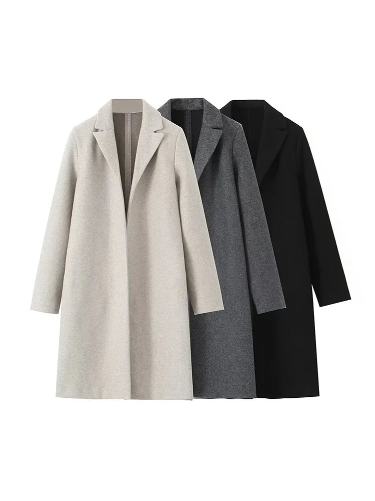 Willshela Women Fashion Solid Open Stitch Long Trench Coats Vintage VNeck Full Sleeves Female Chic Lady Outfits 250822