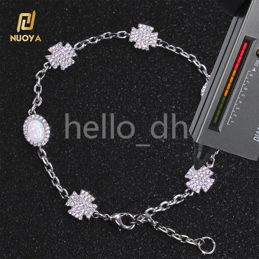 Cuban Link Bracelet 925 Silver Baguette VVS Moissanite Iced Out Infinity Cross Jesus Charm Hip Hop Fine Jewelry