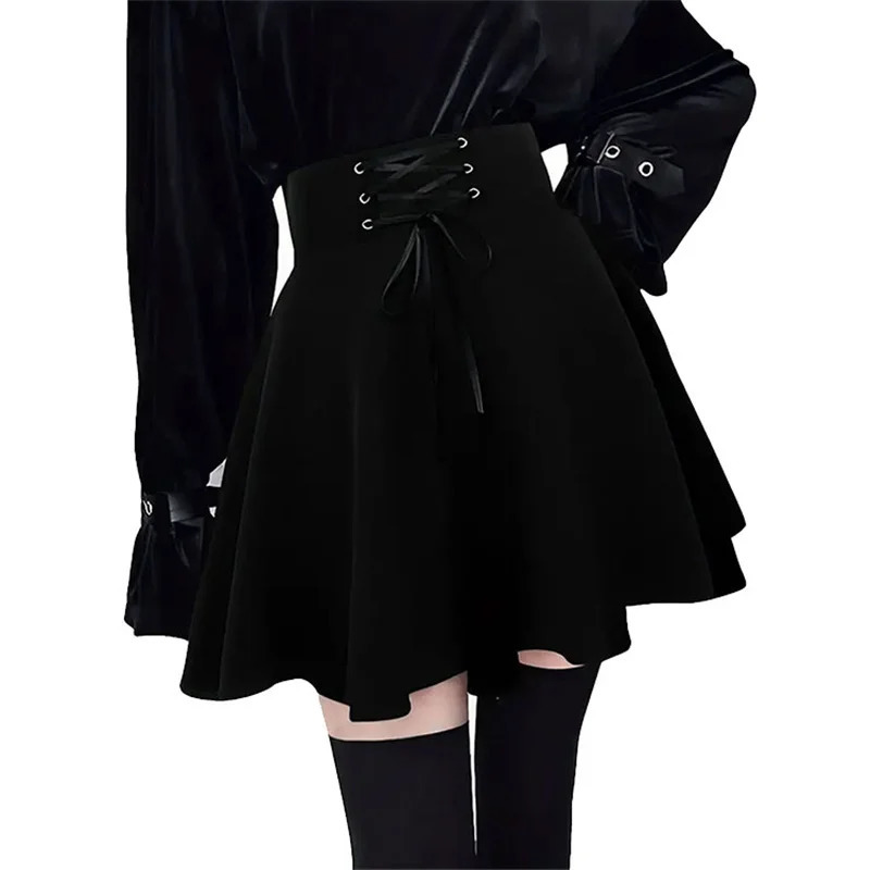 Halloween Mall Goth Skirt Women Harajuku Y2k Egirl High Waist Bandage Black Mini Dark Gothic Punk Club Wear Streetwear 250822