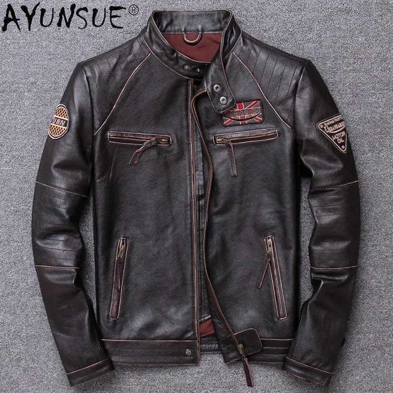 AYUNSUE Spring 100% Genuine Leather Jacket Men Autumn Motorcycle Coat Slim Cowhide Jackets Mens Clothes Mens Jackets WPY4126 X250822