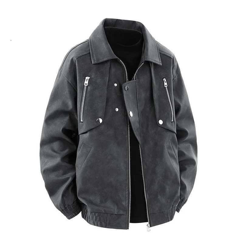 Autumn and Winter Retro Leather Jackets for Men Vintage PU Leather Coat Solid Long Sleeve Rivet X250822