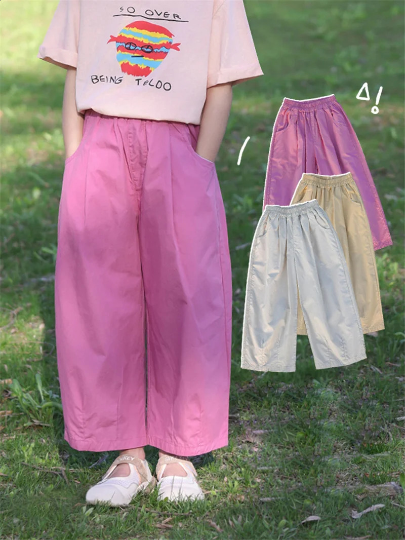 Pantalons droits à la mode Girls Ligne Ajustement décontracté pantalon d'été pour filles pantalons de jambe large mince et large jambe 2550821