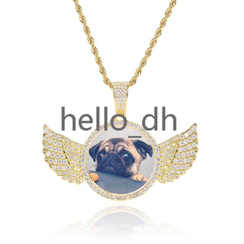 Hip Hop Custom Photo Necklace moissanite Angel Wings Picture Pendant Fine Jewelry Wholesale