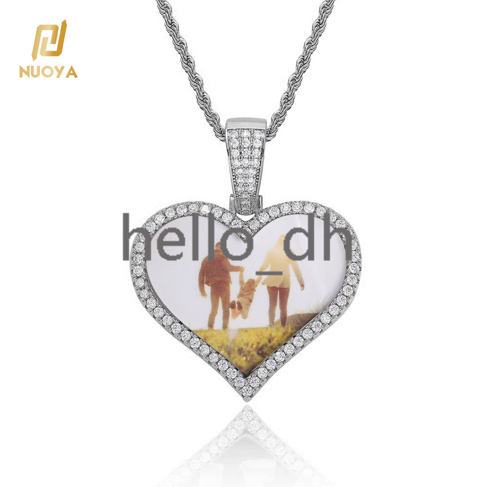 Hip Hop Fine Jewelry 925 Sterling Silver Photo Pendant Necklace Heart Photo Moissanite Pendant for Gifts